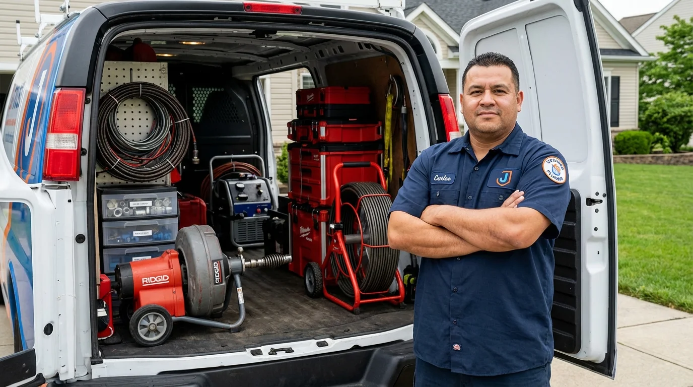 Professional drain cleaning equipment and Johns Plumbing LLC plumber in Babylon