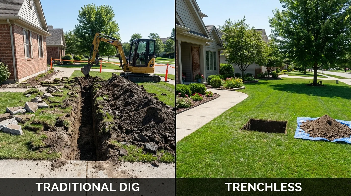 Trenchless sewer repair with minimal yard damage versus traditional excavation in Babylon, NY